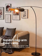 Lampadaire arc noir à abat-jour ondulé en forme de chapeau, 183 cm