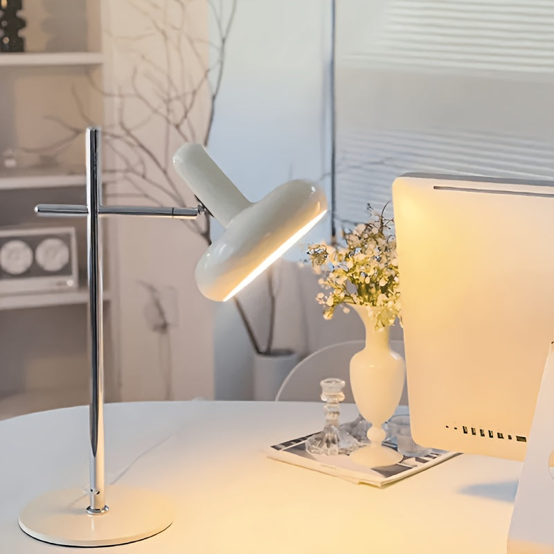 Lampe de bureau crème à tête ronde pivotante
