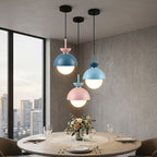 Suspension dôme pastel et globe en verre givré, bleu ou rose