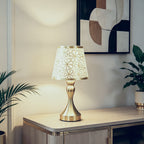 Lampe de chevet dorée à abat-jour fleuri en tissu, alimentation USB