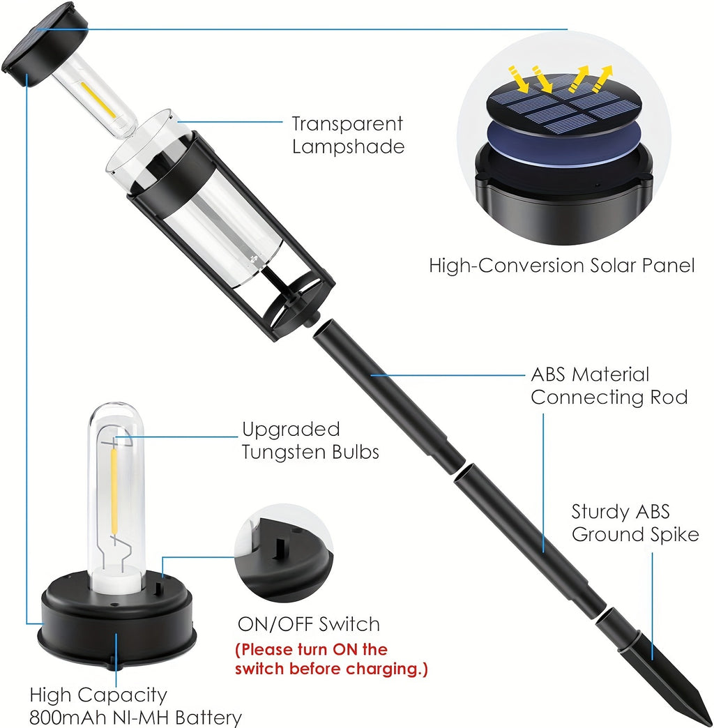 Lampe solaire de jardin à ampoule filament, 58 cm, lot de 2 ou 4