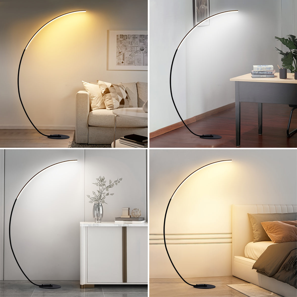 Lampadaire arc LED à variateur, pédale et télécommande, 165 cm