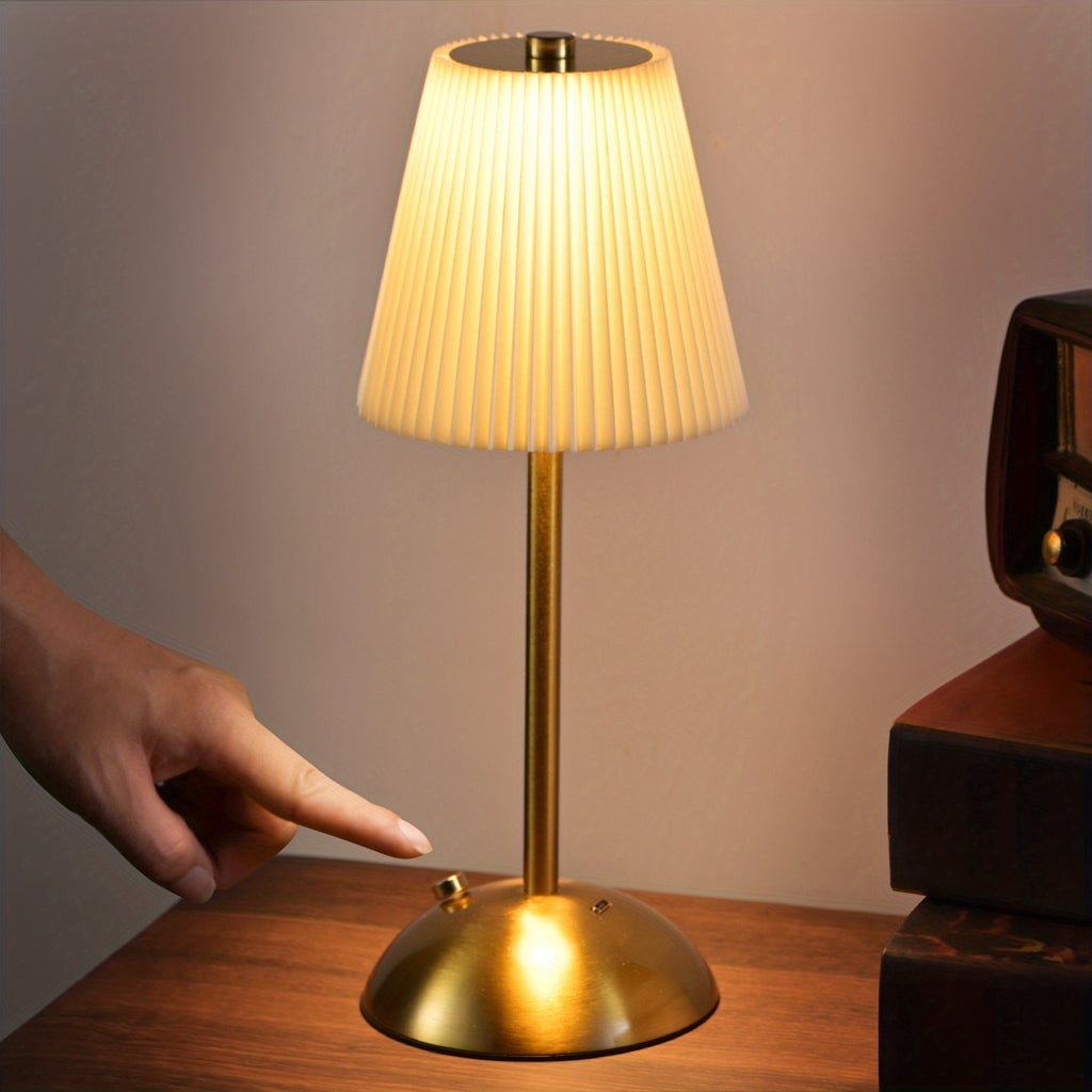 Lot de lampes de chevet sans fil plissées, socle doré, 4000 mAh
