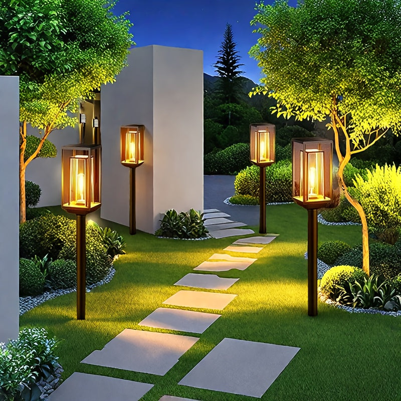 Lanterne solaire de jardin sur piquet 72 cm à filament, lot de 4