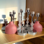 Pied de lampe E27 chromé à perles transparentes, 7 modèles à câbler