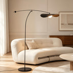 Lampadaire arc noir à abat-jour ondulé en forme de chapeau, 183 cm