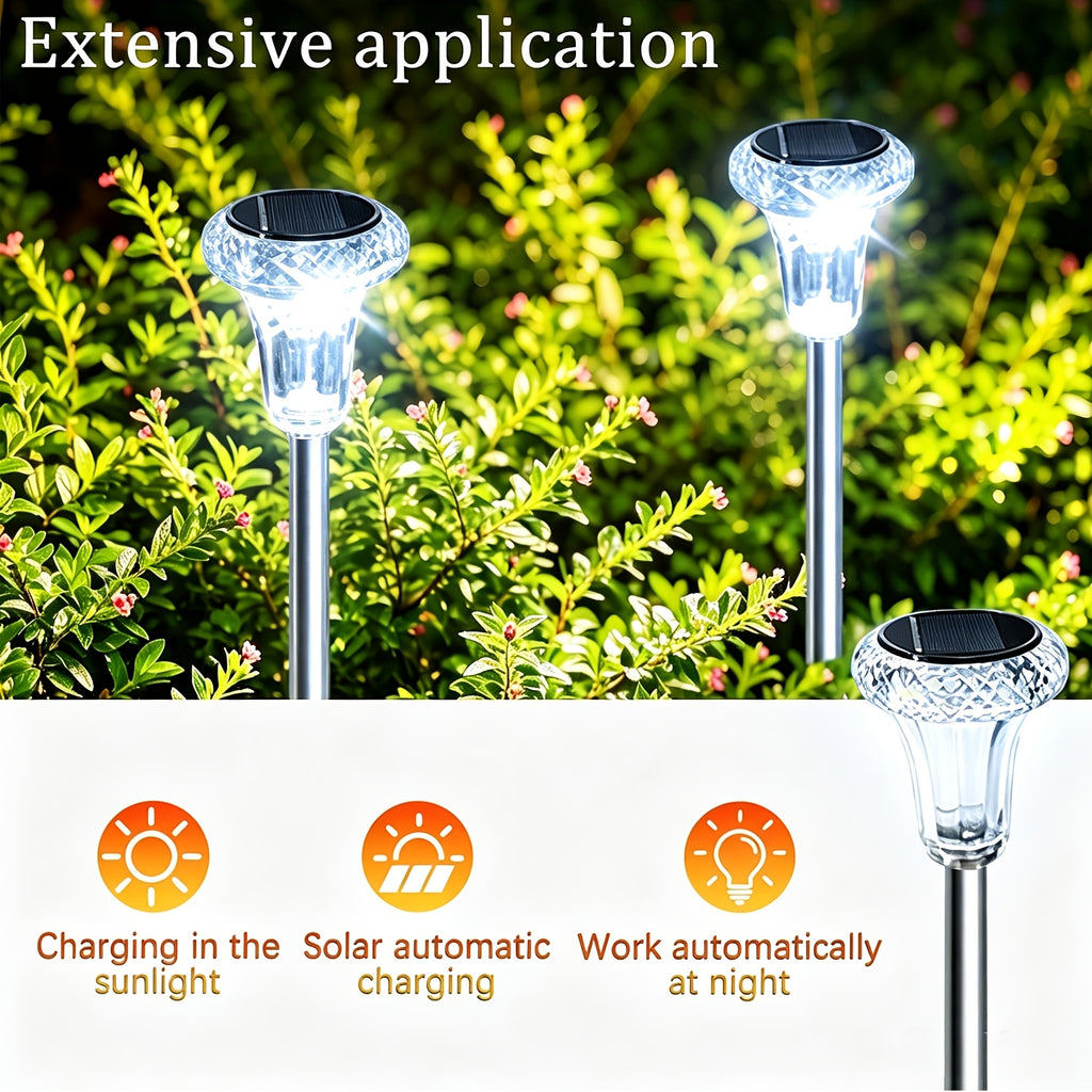 Lampe solaire tulipe facettée sur tige argentée, lot de 6