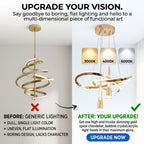 Lustre LED doré à rubans entrelacés et deux cônes, trois teintes