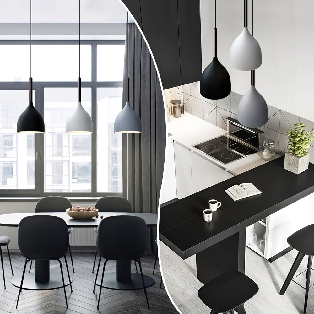 Suspension 3 gouttes en aluminium noir, blanc et gris sur rosace