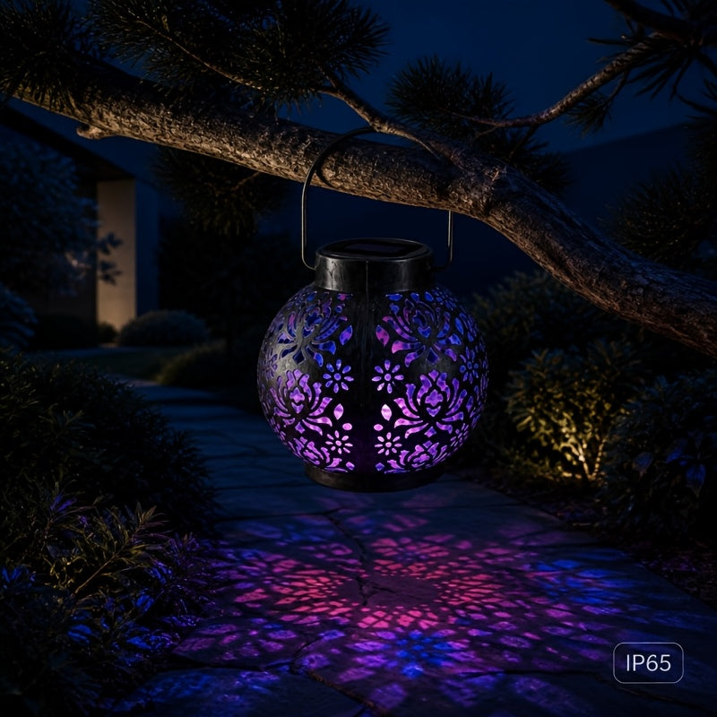 Lanterne solaire boule en fer ajouré, 16 couleurs en cycle, IP65