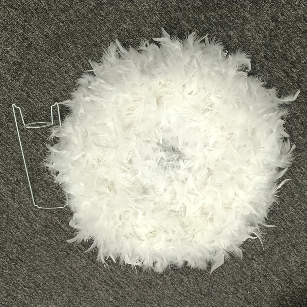 Grand abat-jour en plumes blanches pour suspension, Ø 50 x H 30 cm