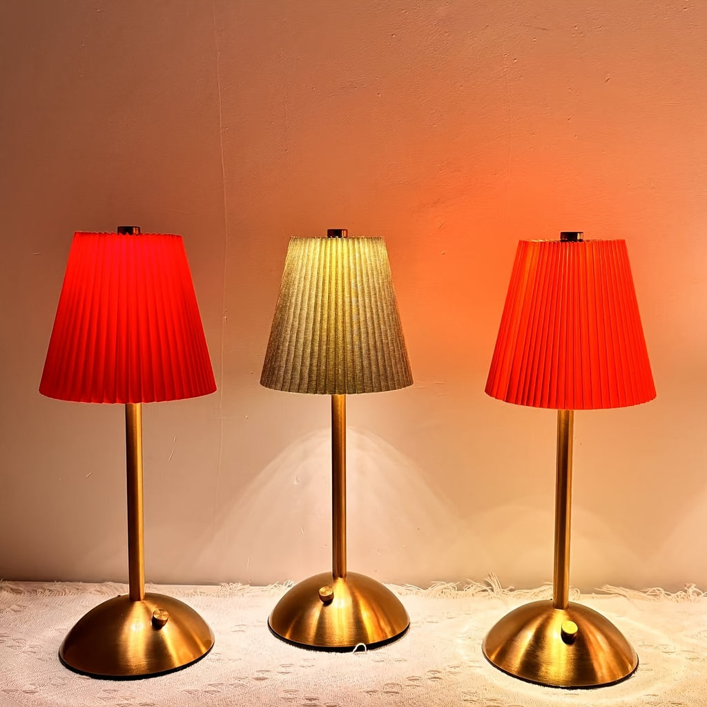 Lampe de table sans fil plissée sur dôme doré, tactile, 6 coloris