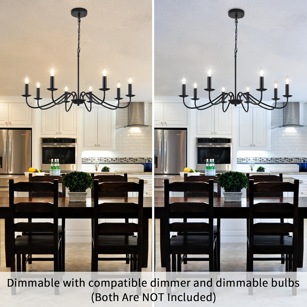 Lustre noir à 8 bougies E14 en fer, Ø 78 cm, chaîne réglable