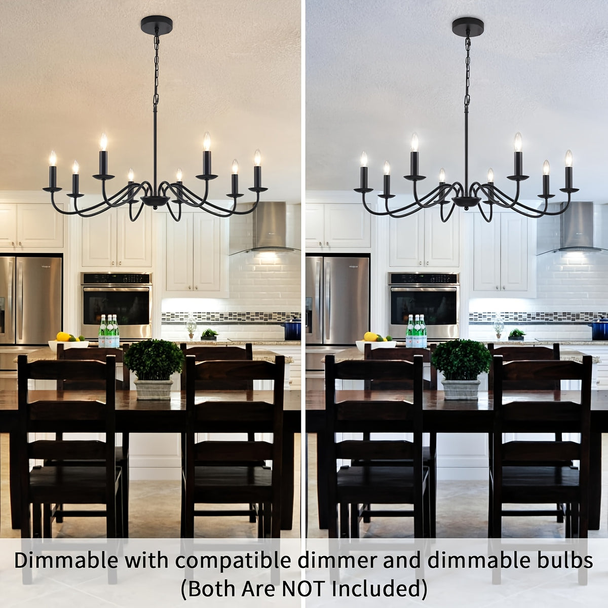 Lustre noir à 8 bougies E14 en fer, Ø 78 cm, chaîne réglable