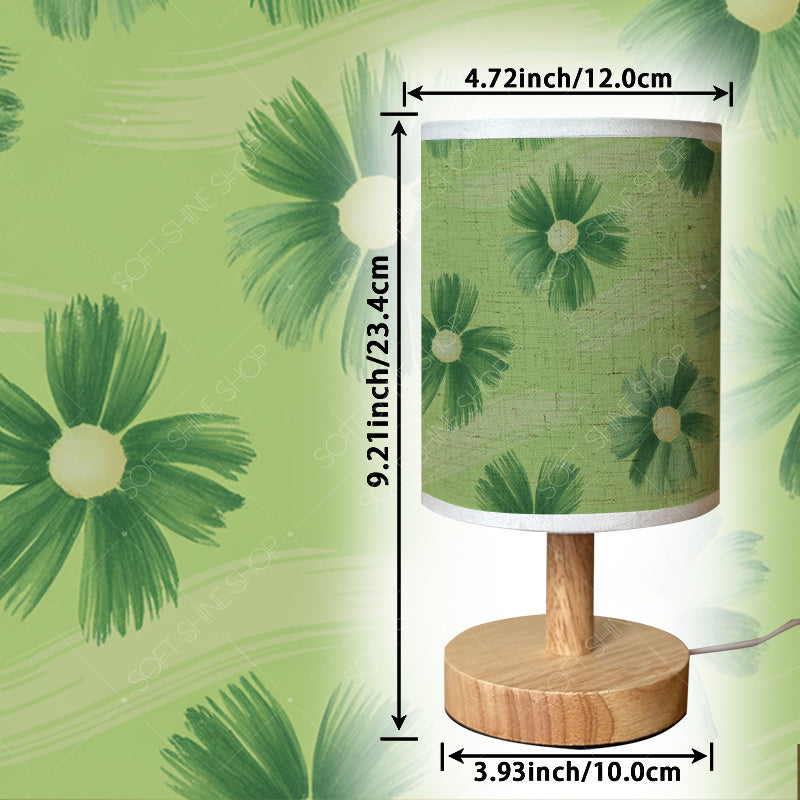 Petite lampe de chevet USB à marguerites vertes, abat-jour tissu