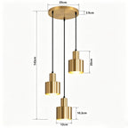 Suspension 3 cylindres en métal doré sur barre de 65 cm, E27