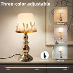 Lampe de chevet abat-jour épis de blé, pied balustre poli et LED