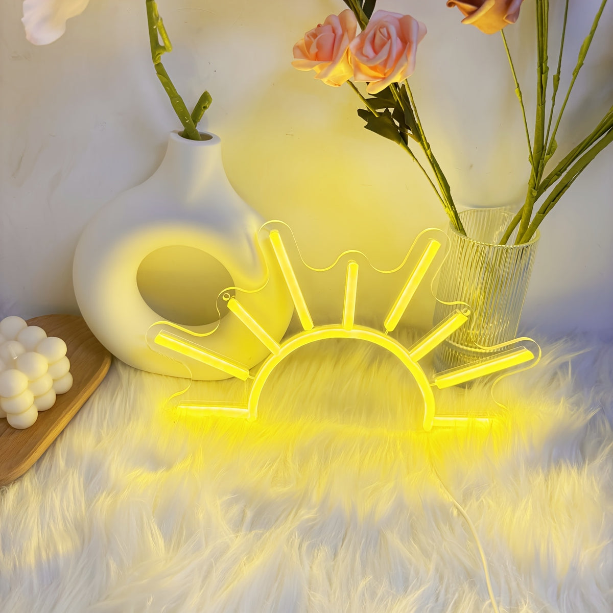 Néon LED lever de soleil jaune sur plaque acrylique, USB, 30 cm