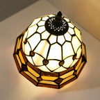 Lampe de table en vitrail ambré et ivoire, pied en résine, E27