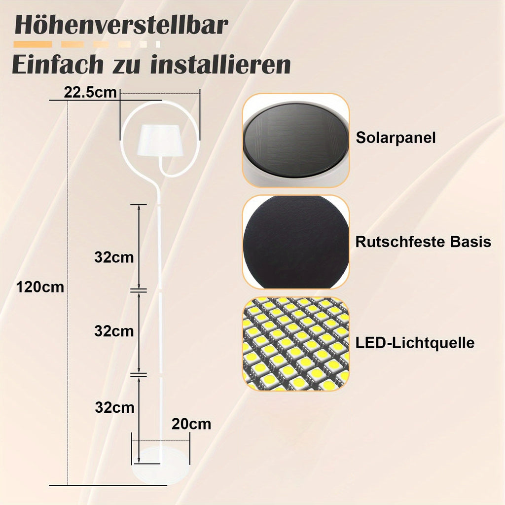 Lampadaire sans fil rechargeable blanc à anneau, tactile, 120 cm