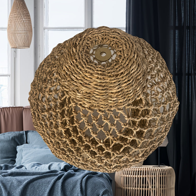 Abat-jour de suspension en fibre végétale tressée, boule de 35 cm