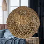 Abat-jour de suspension en fibre végétale tressée, boule de 35 cm