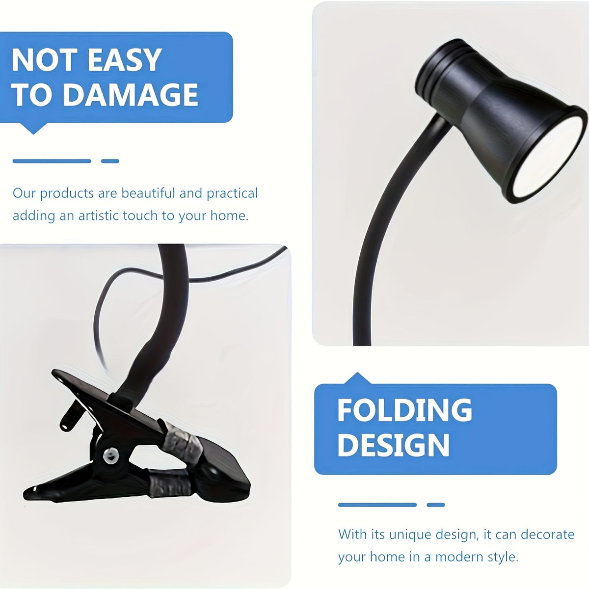 Lampe de bureau à pince noire à tête conique, col de 38,5 cm