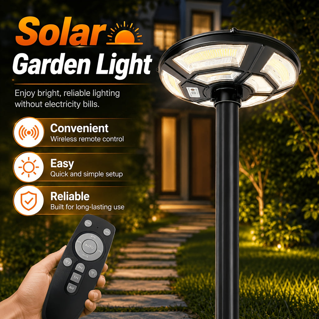 Lampadaire solaire rond 750 LED à détecteur et télécommande