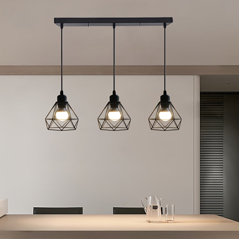 Suspension 3 lampes à cages diamant en fil noir