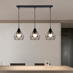 Suspension 3 cages diamant noires, barre de 50 cm, douilles E27