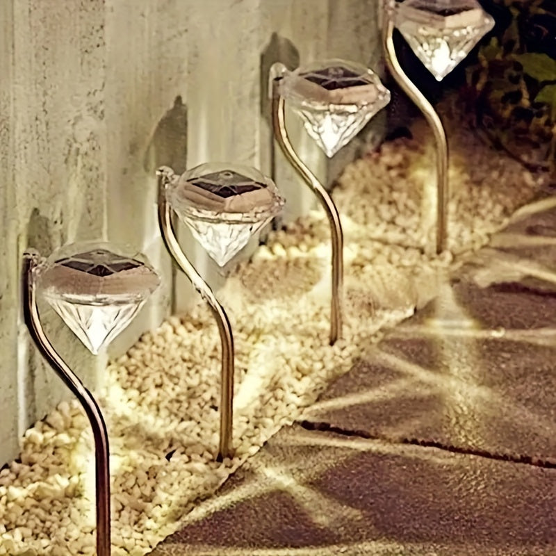 Lampe solaire diamant sur tige courbée, lot de 4 pour allée