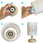 Lampe de chevet USB à abat-jour fleuri et pied effet bois clair