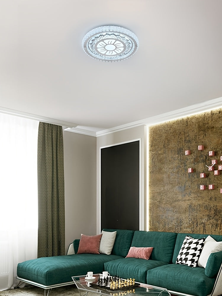 Plafonnier LED à cristaux acryliques Ø 43 cm, motif soleil ou fleur