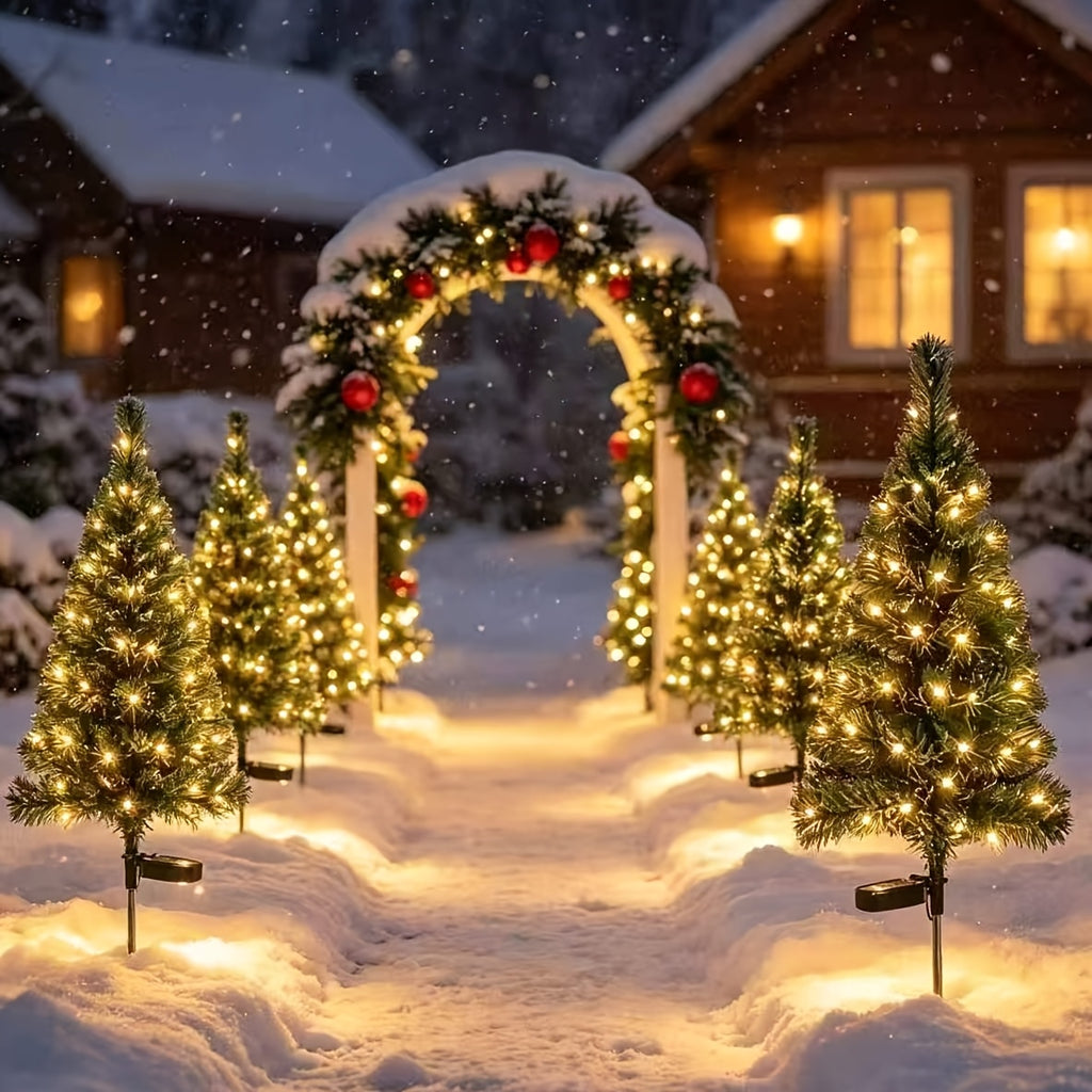 Sapin de Noël lumineux solaire sur piquet de 83 cm, lot de 2