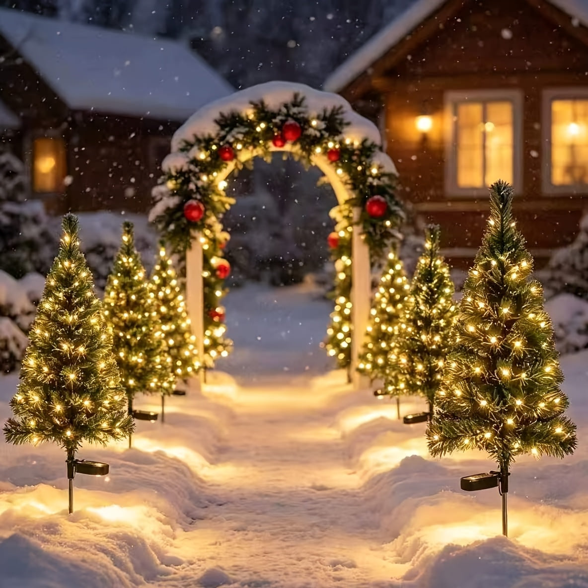 Sapin de Noël lumineux solaire sur piquet de 83 cm, lot de 2