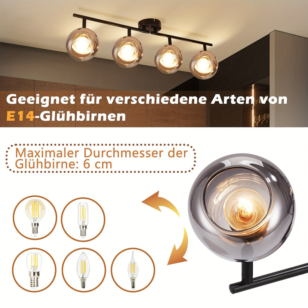 Plafonnier spots orientables 2, 3 ou 4 globes en verre fumé, E14
