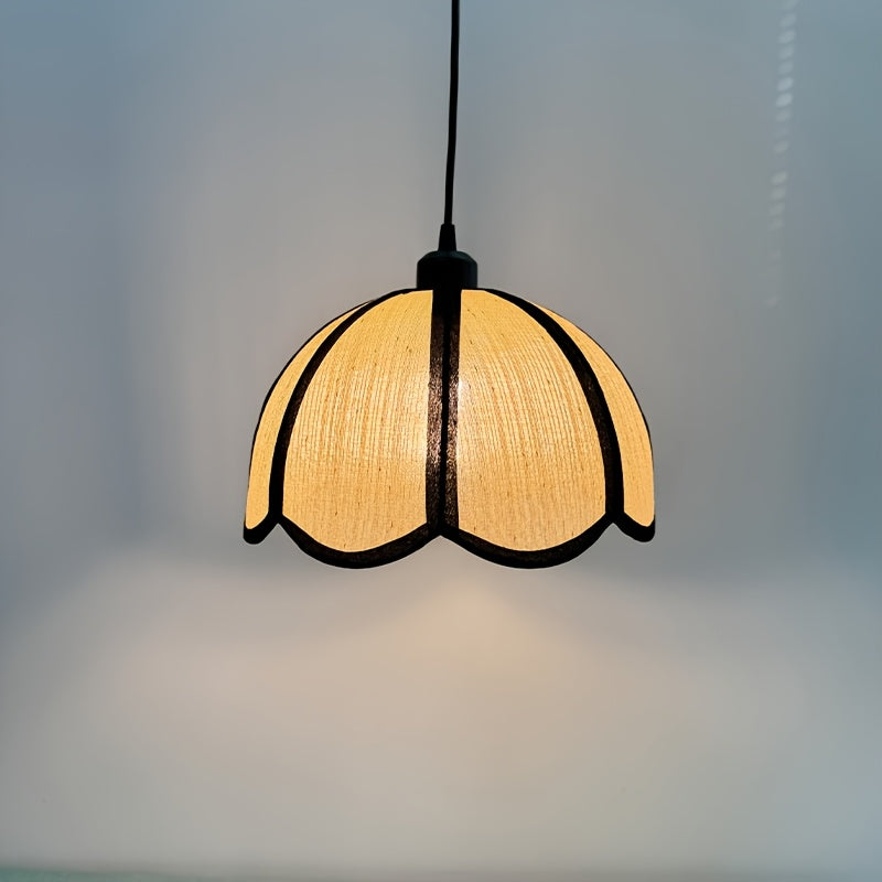 Abat-jour à pétales en toile beige aspect lin bordée de noir, Ø 30 cm