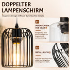 Suspension cage en métal noir avec cylindre en verre, Ø 15 cm, E27