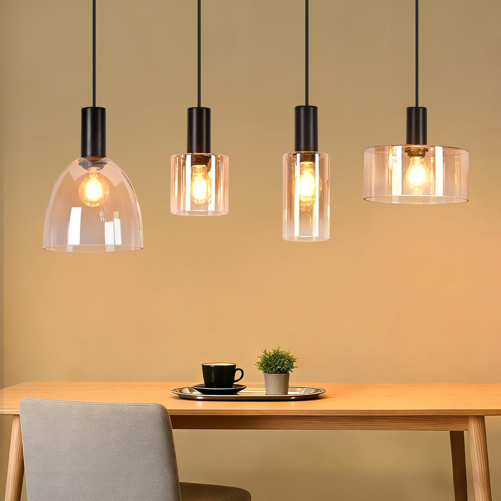 Suspension en verre ambré aux formes mêlées, 3 ou 4 lumières, E27