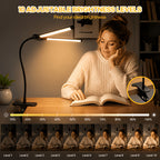 Lampe de bureau à pince double barre LED noire, col de 29 cm