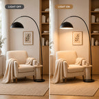 Lampadaire arc noir mat, dôme métal Ø 30 cm et portée réglable