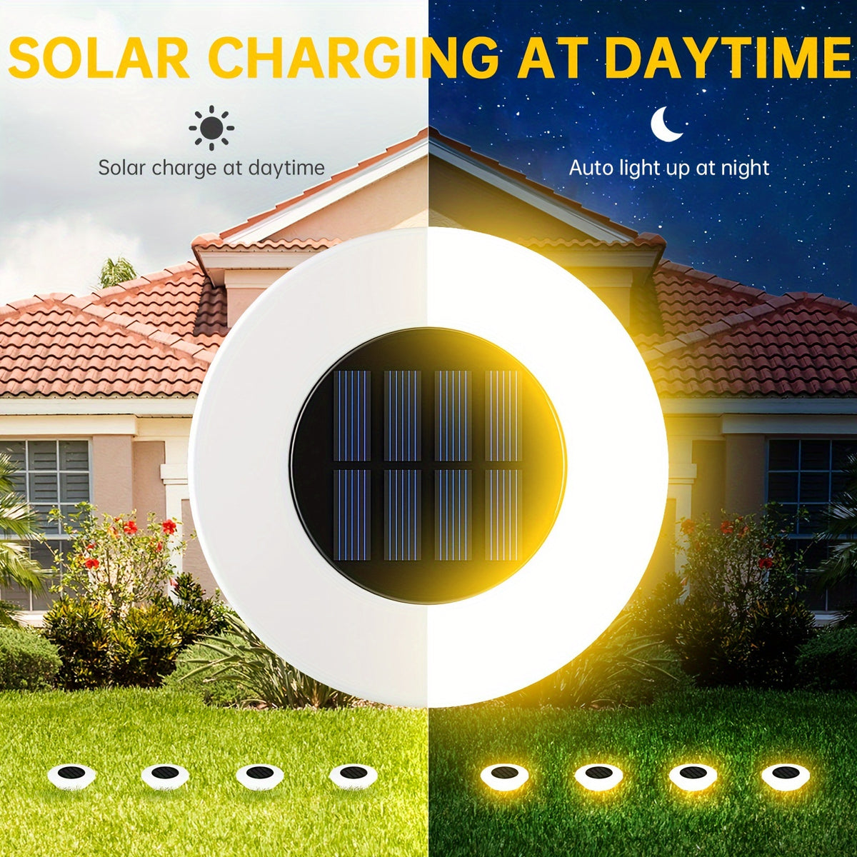 Spot solaire de sol à diffuseur opalin 14 LED, Ø 12,4 cm, lot de 4