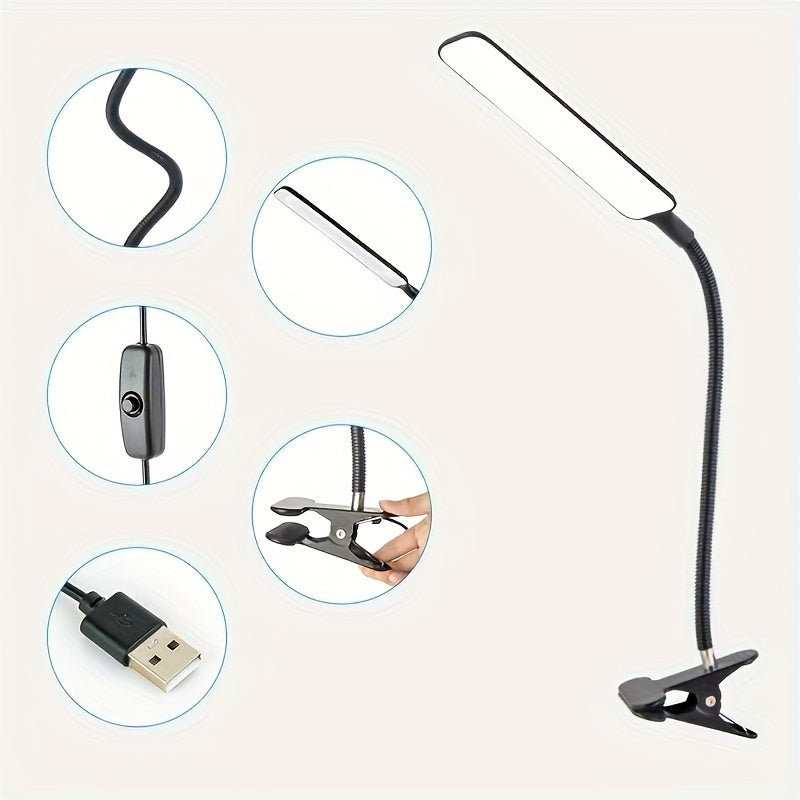 Lampe à pince LED à col de cygne de 32 cm, barre de 25 cm, USB