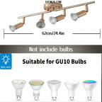 Plafonnier doré à 4 spots GU10 orientables sur rampe de 62 cm