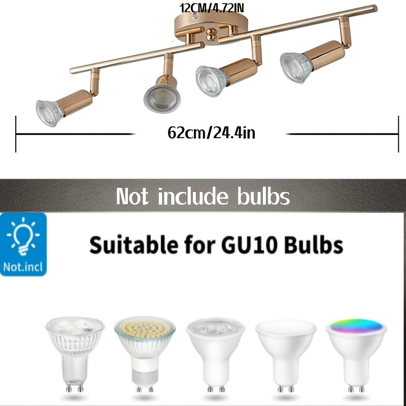 Plafonnier doré à 4 spots GU10 orientables sur rampe de 62 cm
