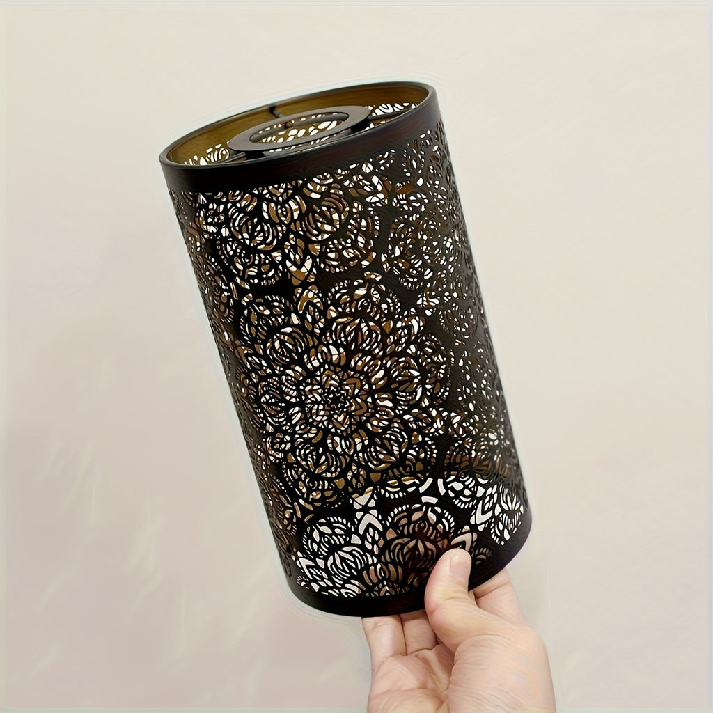 Abat-jour cylindre en métal noir ajouré, intérieur doré, Ø 11,5 cm