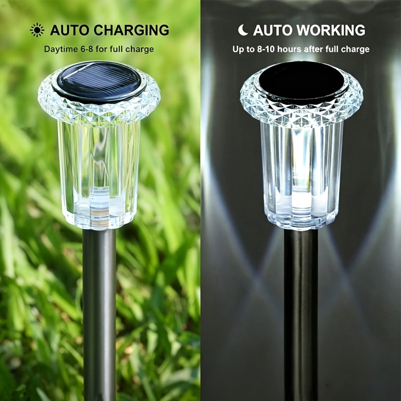 Lampe solaire à piquet inox, rayons étoilés au sol, lot de 3 ou 6