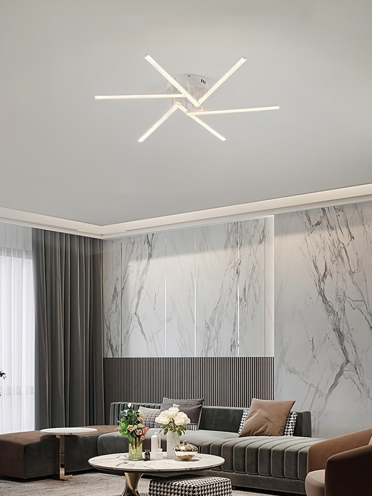 Plafonnier LED à six branches en étoile, doré, blanc ou noir, 76 cm