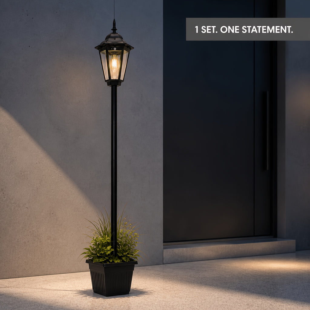 Poteau de Lampe Solaire avec Planter de Fleurs