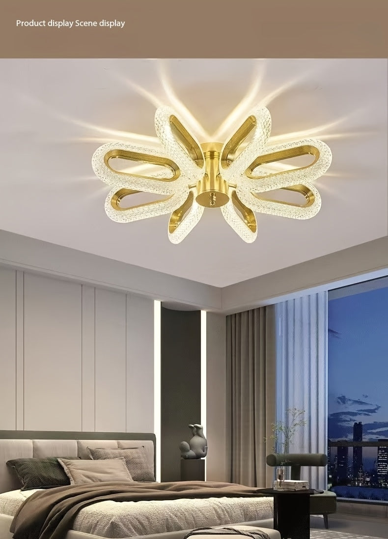 Plafonnier LED doré à 8 pétales en acrylique ciselé, Ø 60 cm